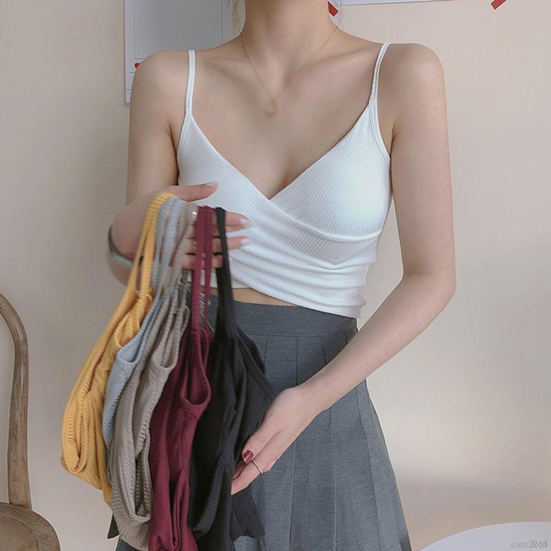 Áo Hai Dây Màu Trơn Thiết Kế Dây Đan Chéo Quyến Rũ