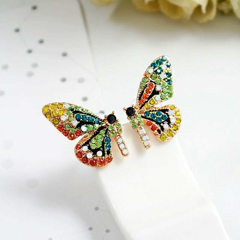 Đôi bông tai hình chú bướm đính đá nhiều màu xinh xắn thời trang cho nữ