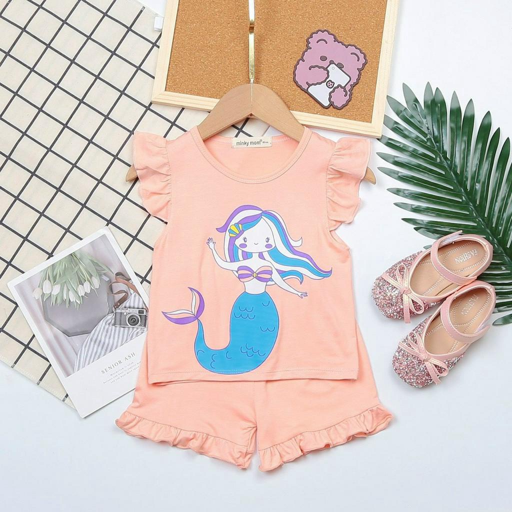 [SALE] Bộ Cộc Tay Cánh Tiên Bé Gái Minky Mom Vải Thun Lạnh Hoạ Tiết Nàng Tiên Cá, Bộ Quần Áo Cho Bé Mặc Nhà MKM2245
