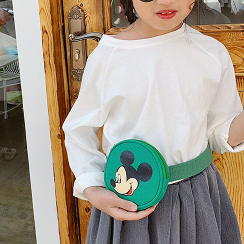 1 Túi Đeo Hông Vải Canvas Dáng Tròn Nhỏ In Hình Chuột Mickey Hoạt Hình Thời Trang 2020 Cho Bé