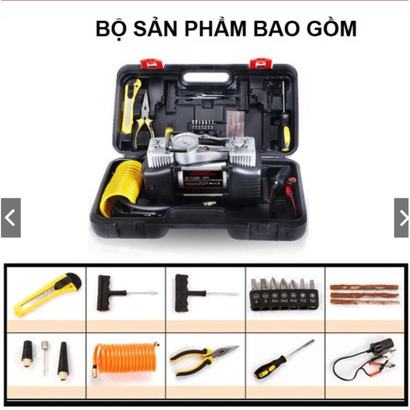 Bộ máy bơm lốp ô tô gồm phụ kiện chuyên dụng ứng cứu, sửa chữa HD-506 Công suất 276W, điện áp 12V - Bảo hành 12 tháng