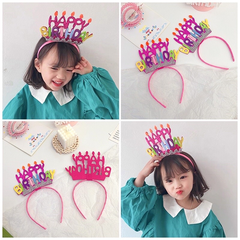 Bờm băng đô hình bánh kem hapy birthday màu hồng sinh nhật