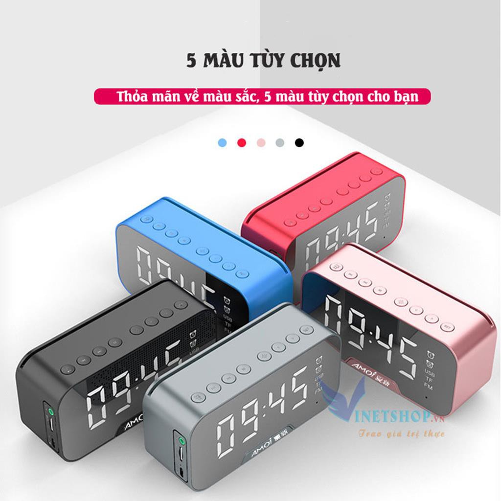 Loa bluetooth AMOI G5 /G10| Nghe đài FM kiêm đồng hồ báo thức | Màn hình soi gương | Vỏ kim loại -dc3651