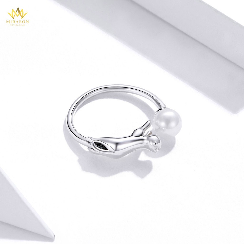 Nhẫn Bạc Nữ MIRASON Chú Mèo Nghịch Hạt Trai Nhân Tạo Dễ Thương MNH055 - Nhẫn Nữ Bạc 925 Cao Cấp