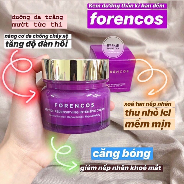 Kem dưỡng da ban đêm Forencos Peptide màu tím 50g - Hàn Quốc 💖FREESHIP💖 Kem dưỡng da ban đêm BÔNG SHOP
