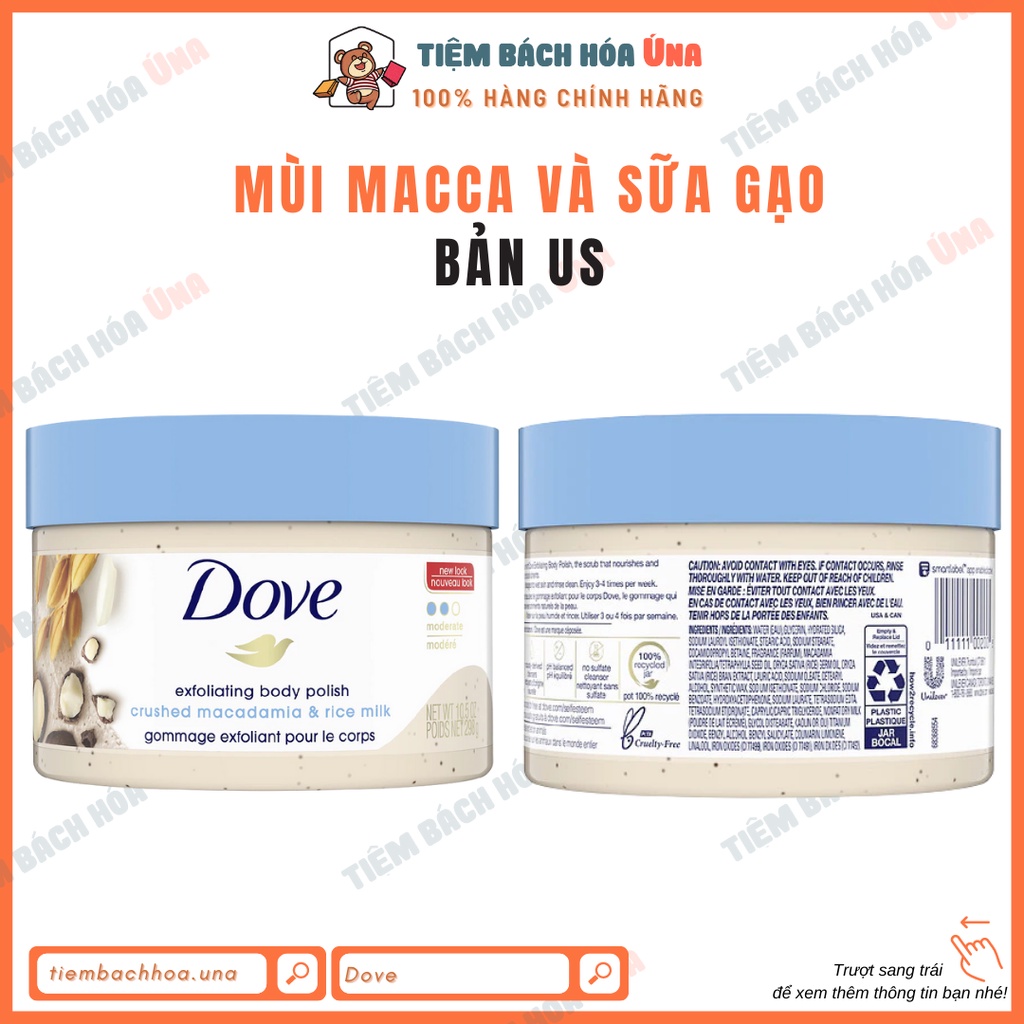 [Hàng Đức/US] Tẩy tế bào chết Dove Exfoliating Body Polish 225ml hương lựu, macca, kiwi