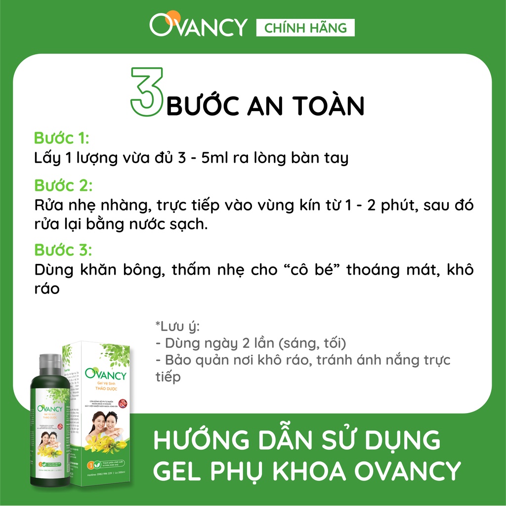 Dung dịch GEL vệ sinh thảo dược OVANCY giúp phòng ngừa khí hư, huyết trắng, nấm ngứa, khử mùi hôi 200ml OVANCY GEL