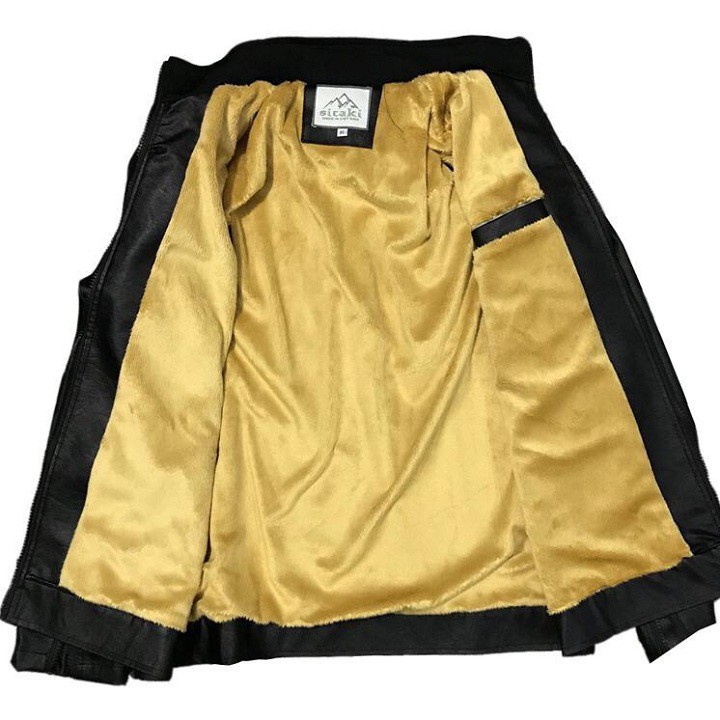 Áo Khoác Da Nam body Lót Lông Cao Cấp phối khóa cổ thời trang