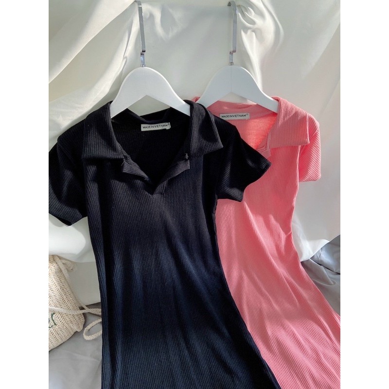 Đầm thun gân polo ulzzang | BigBuy360 - bigbuy360.vn