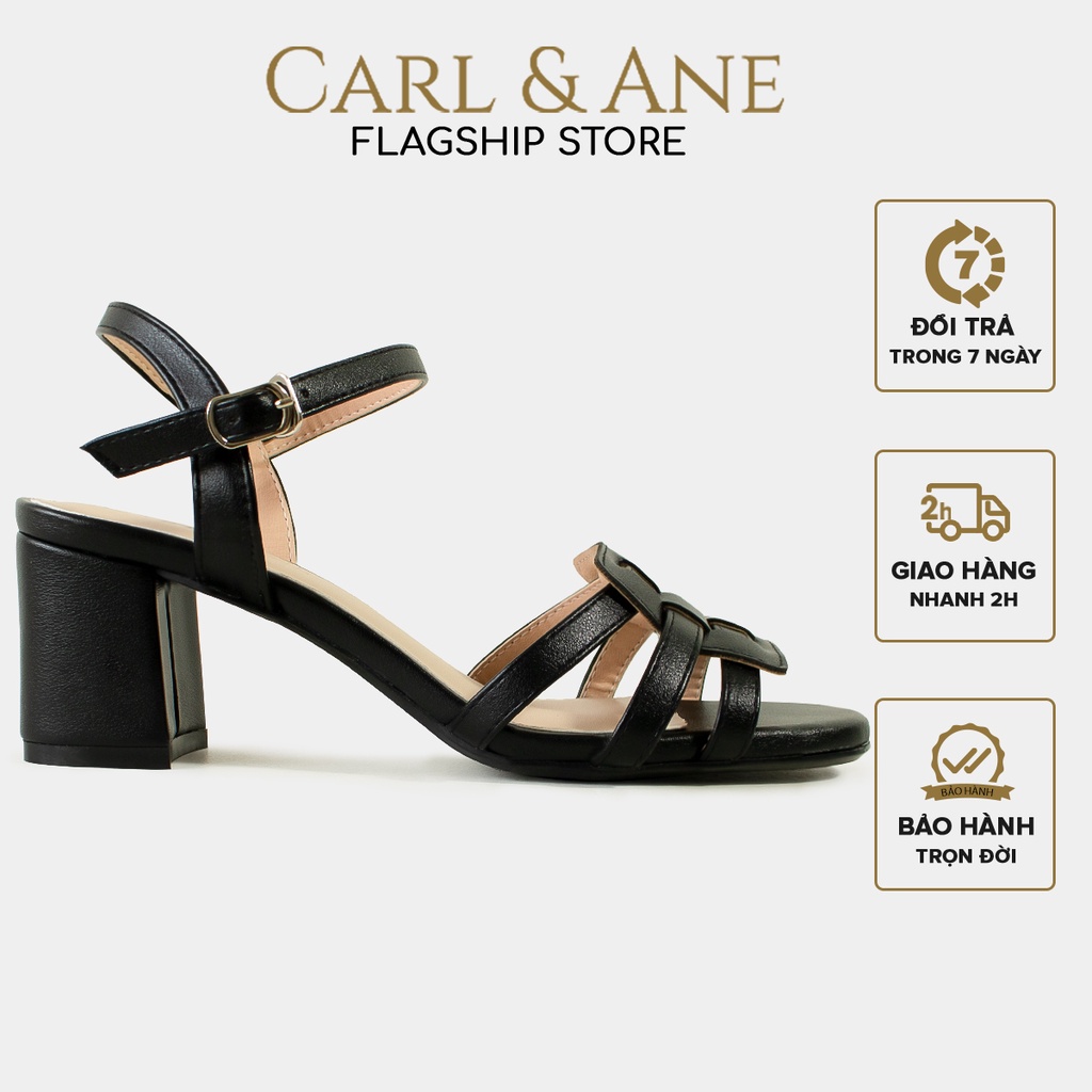 Carl & Ane - Giày sandal cao gót mũi hở phối quai đan cao 5cm màu đen_ CS013