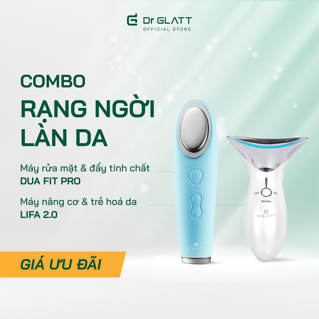 Set máy rửa mặt và máy massage mặt - tẩy trang, sạch sâu, massage mắt, nâng cơ chống nhăn, tăng sinh collagen DR GLATT