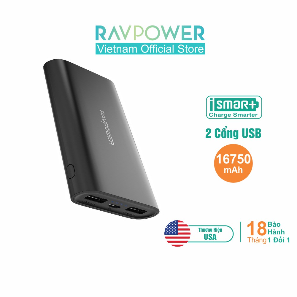 Pin Sạc Dự Phòng RAVPower RP-PB010 16750mAh 22.5W iSmart 2.0 - Hàng Chính Hãng