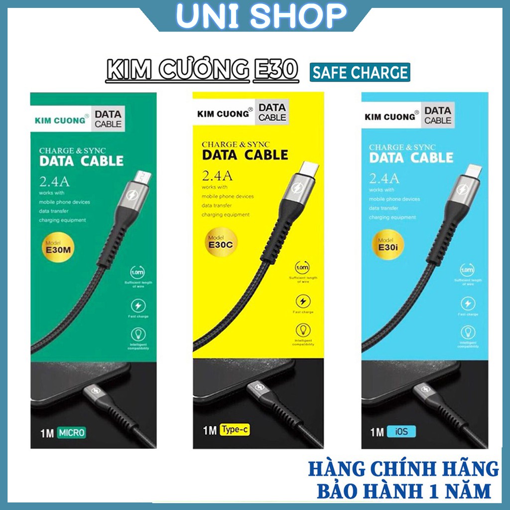 Dây cáp sạc iPhone, Samsung, Android Micro, Type-C, IOS dây dù 1m E30, an toàn cho người sử dụng - Uni Shop