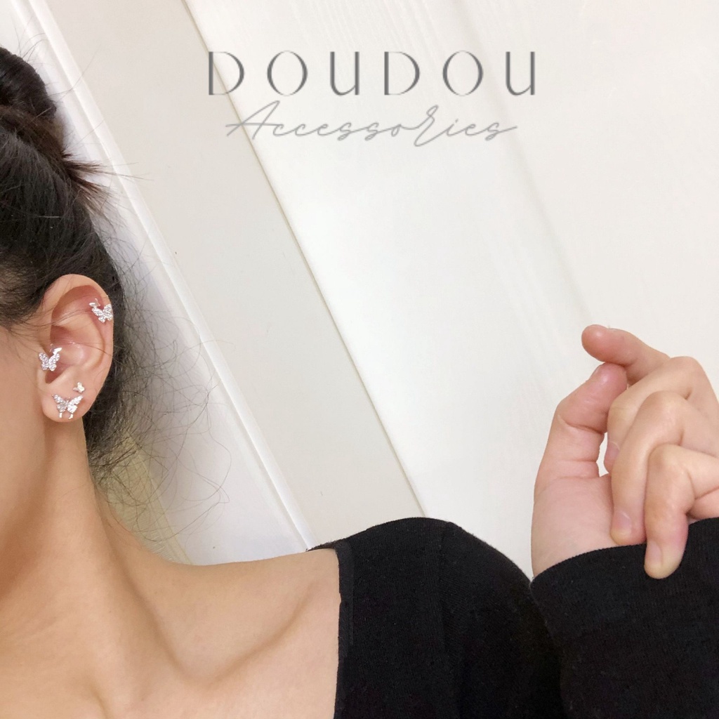 Bông tai nữ Doudou Phụ kiện Set khuyên hoa tai nữ hình bướm 5 chiếc phong cách Hàn Quốc thời trang chuôi bạc 925 EH023