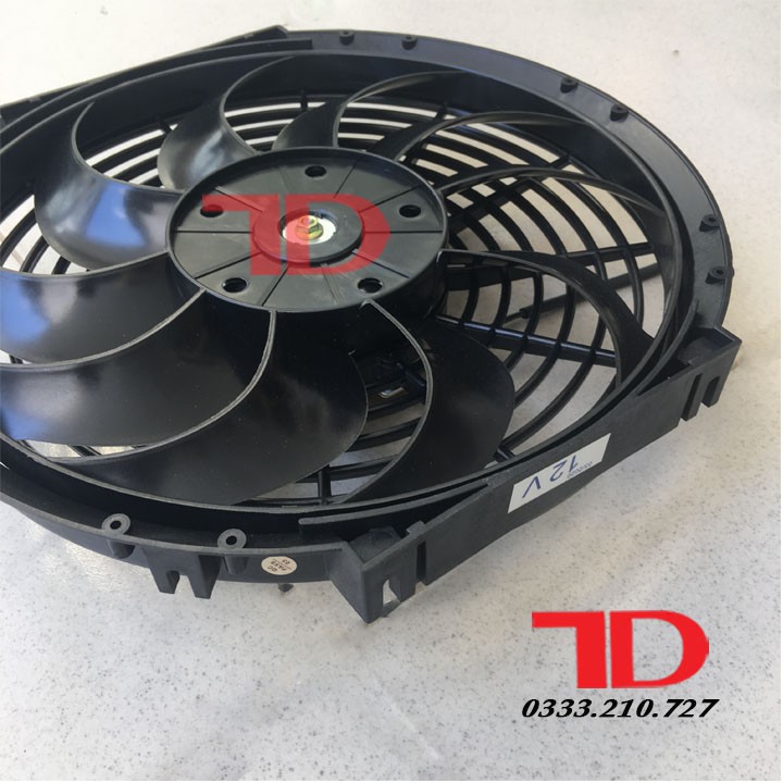 Quạt dàn nóng ô tô chế 12 inch 30.5 cm 80W 12V cánh cong loại tốt