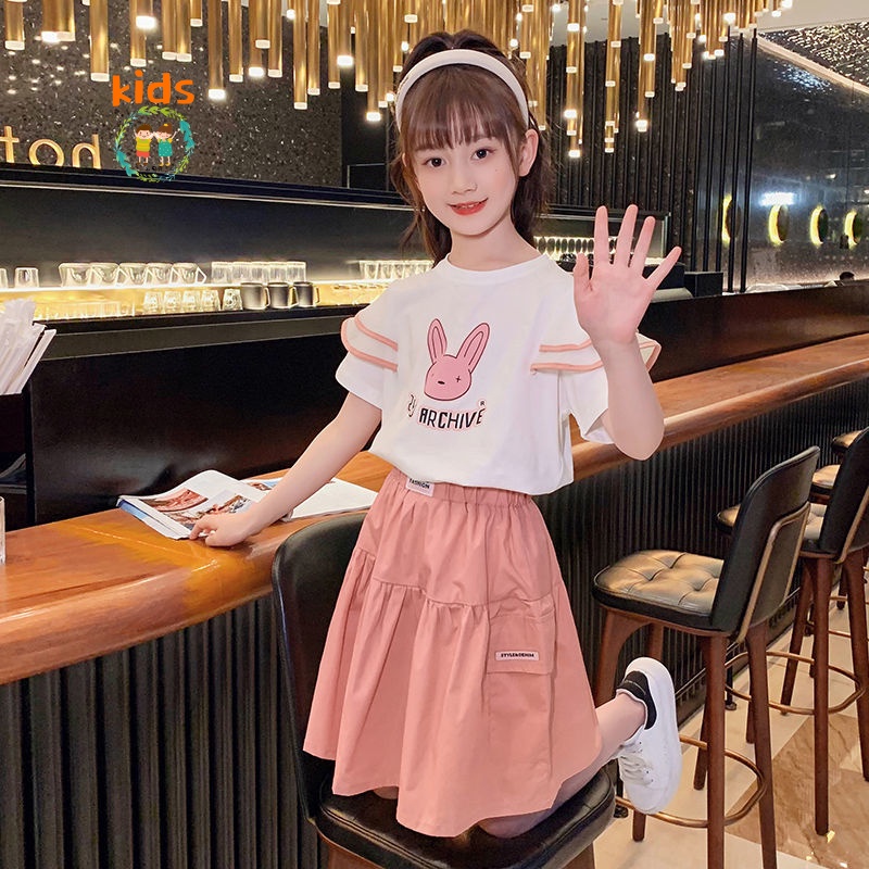 Bộ Áo Thun + Chân Váy Thời Trang Mùa Hè 2022 Cho Bé 3-5-8-10-12-13-15 Tuổi