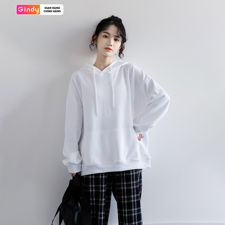 Áo mũ hoodie sweater nỉ bông trơn form vừa dài tay GINDY màu trắng và đen chất nỉ thời trang thu đông ấm áp A12113 | BigBuy360 - bigbuy360.vn