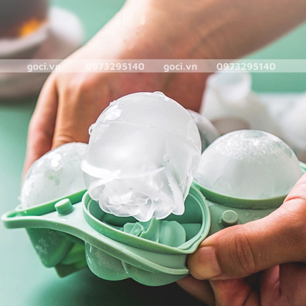 Khay làm đá silicon hình bông hoa hồng 4 viên khuôn làm đá có nắp chống khuẩn xinh xắn làm thạch trang trí đồ uống