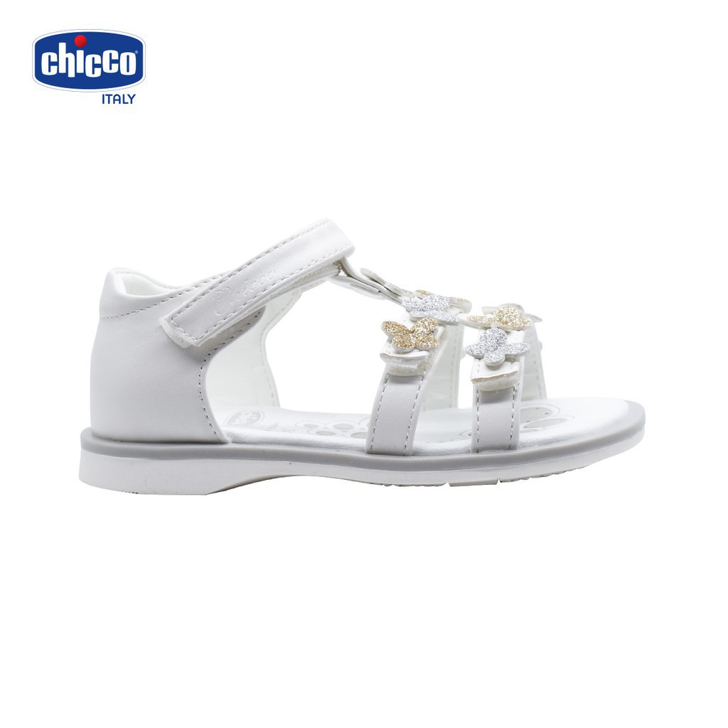 Sandal mát-xa chân bé Bướm nhũ Chicco - Trắng