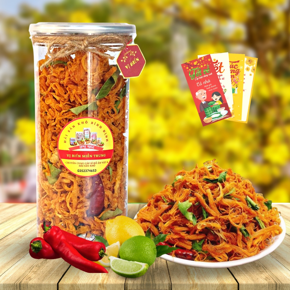 Khô Gà Lá Chanh Ngon Vị Biển, Đồ Ăn Vặt Ăn Liền Hủ Pet 300gr Dai Ngon Chuẩn Vị