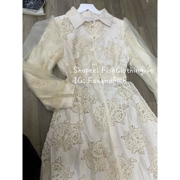 Sẵn🖤Đầm công chúa ren tay phồng phong cách cổ điển Trung Hoa/ Áo dài cách tân tiểu thư voan 2 tầng lớp dáng xoè nàng thơ
