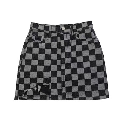 Chân váy jean Chữ a Lưng Cao Phong Cách retro Thời Trang Hàn Quốc