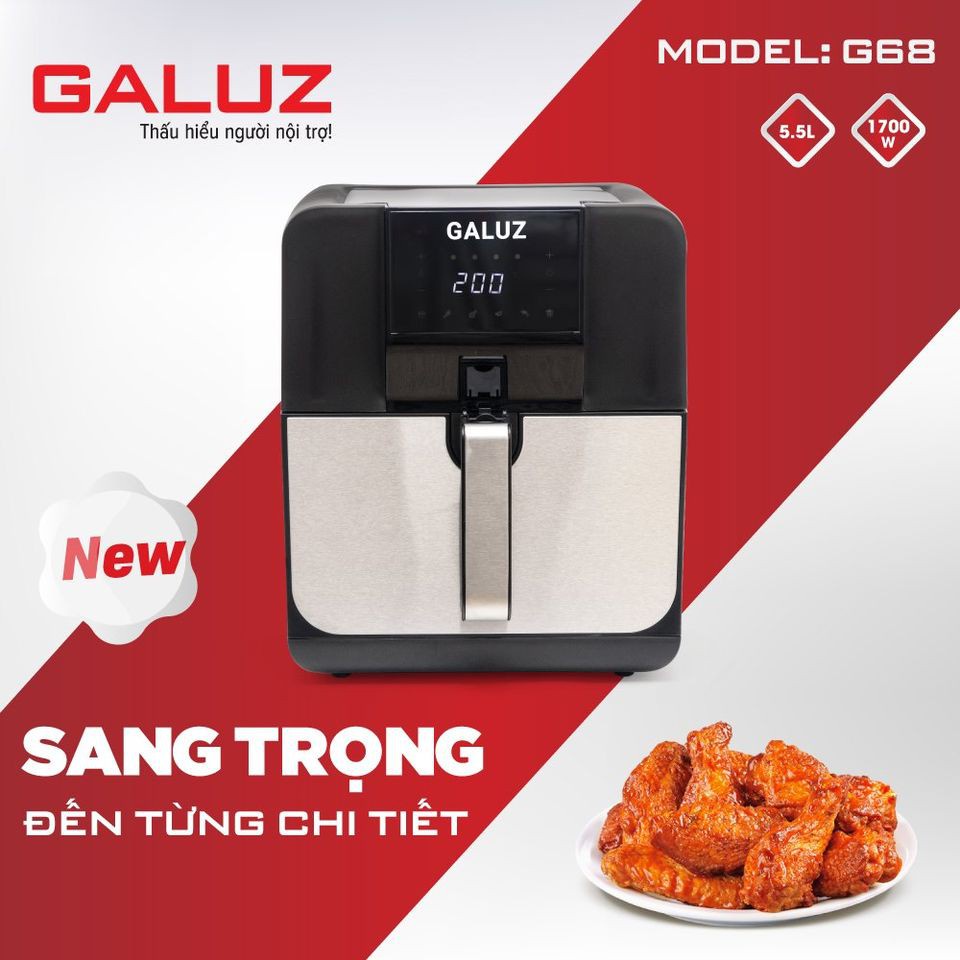 Nồi chiên không dầu Galuz 5.5L model G-65 &amp; G-68 điện tử dung tích - Hàng chính hãng, Bảo hành 18 tháng