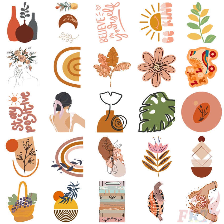 ❉ Miếng Dán Trang Trí Họa Tiết Graffiti Nghệ Thuật Kiểu Boho 01 ❉ Bộ 50 Sticker Chống Thấm Nước Họa Tiết Doodle Hợp Thời Trang