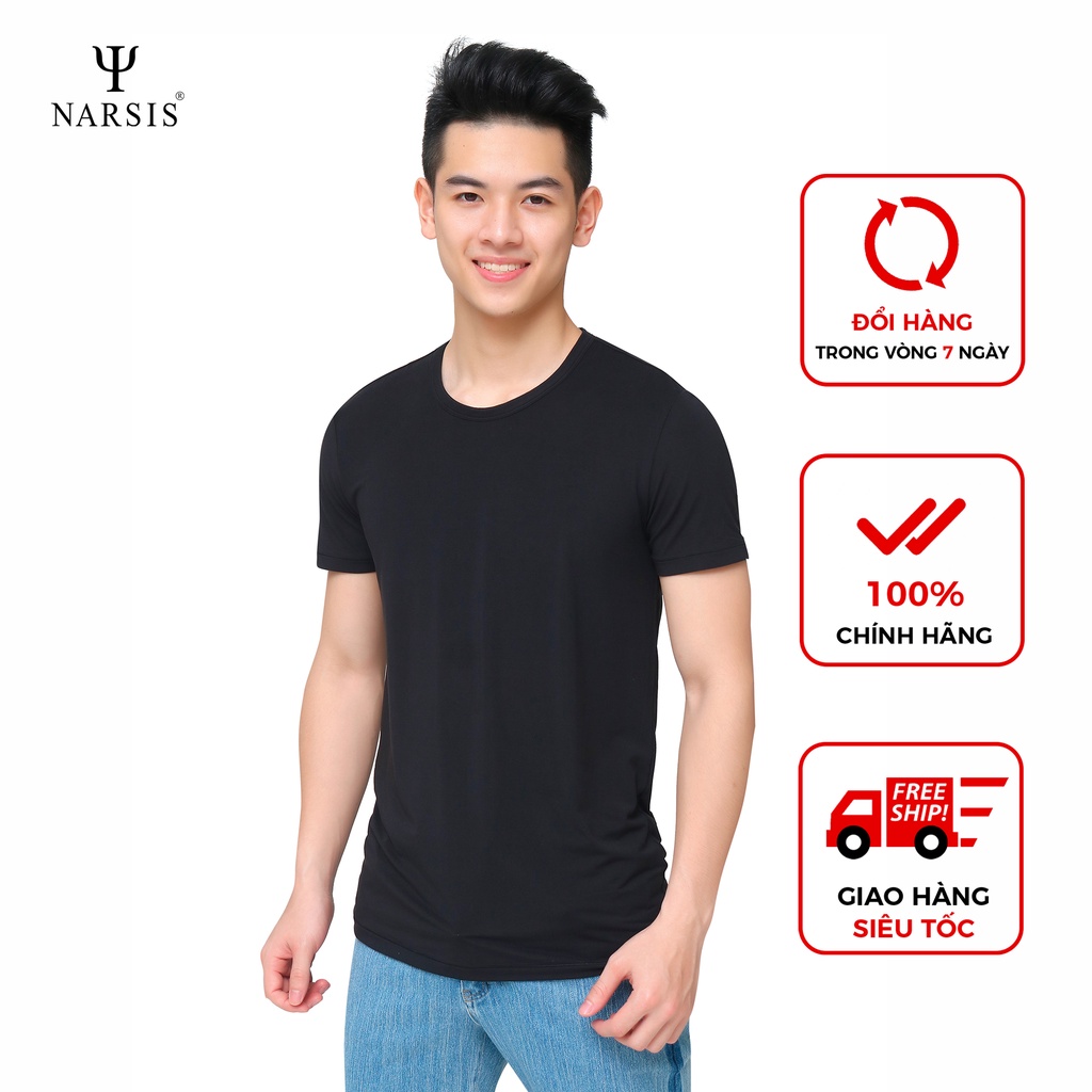 Áo thun nam cộc tay cổ tròn Narsis D9035 màu đen