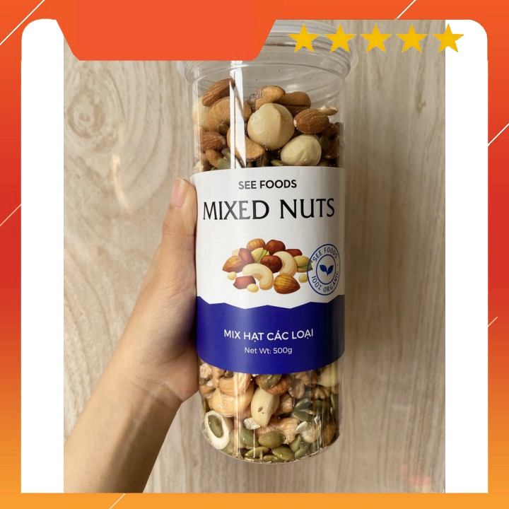 MIX NUTS 500G ĐÃ TÁCH VỎ - Nhân Mắc ca, Hạnh nhân lõi, Óc chó, Hạt điều, bí xanh