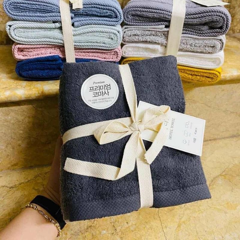 Khăn Tắm Soft Cotton HÀN QUỐC (set 4 cái) - mềm, xốp, siêu thấm size 80*40cm