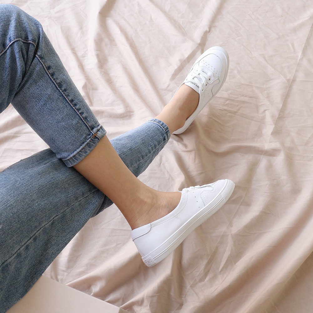 Giày sneaker nữ thể thao màu trắng đẹp đế bằng cổ thấp thời trang kiểu giày lười basic bAimée & bAmor – MS0762 | BigBuy360 - bigbuy360.vn