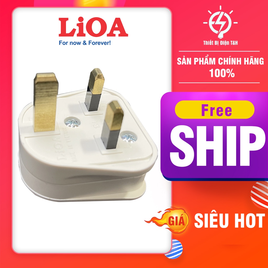 Phích cắm điện 3 chân LIOA tiêu chuẩn châu âu kiểu anh có cầu chì 13A – PUK