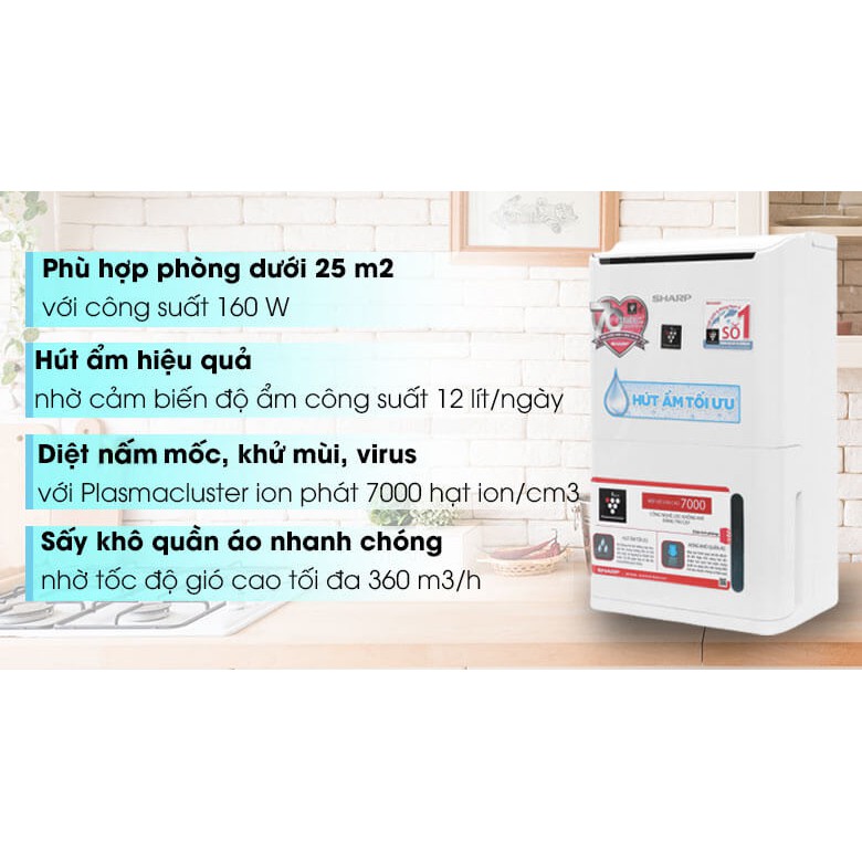 [FREESHIP] Máy Lọc Không Khí Và Hút Ẩm SHARP DW-D12A-W - Diện tích phòng ≤25m², Hàng chính hãng