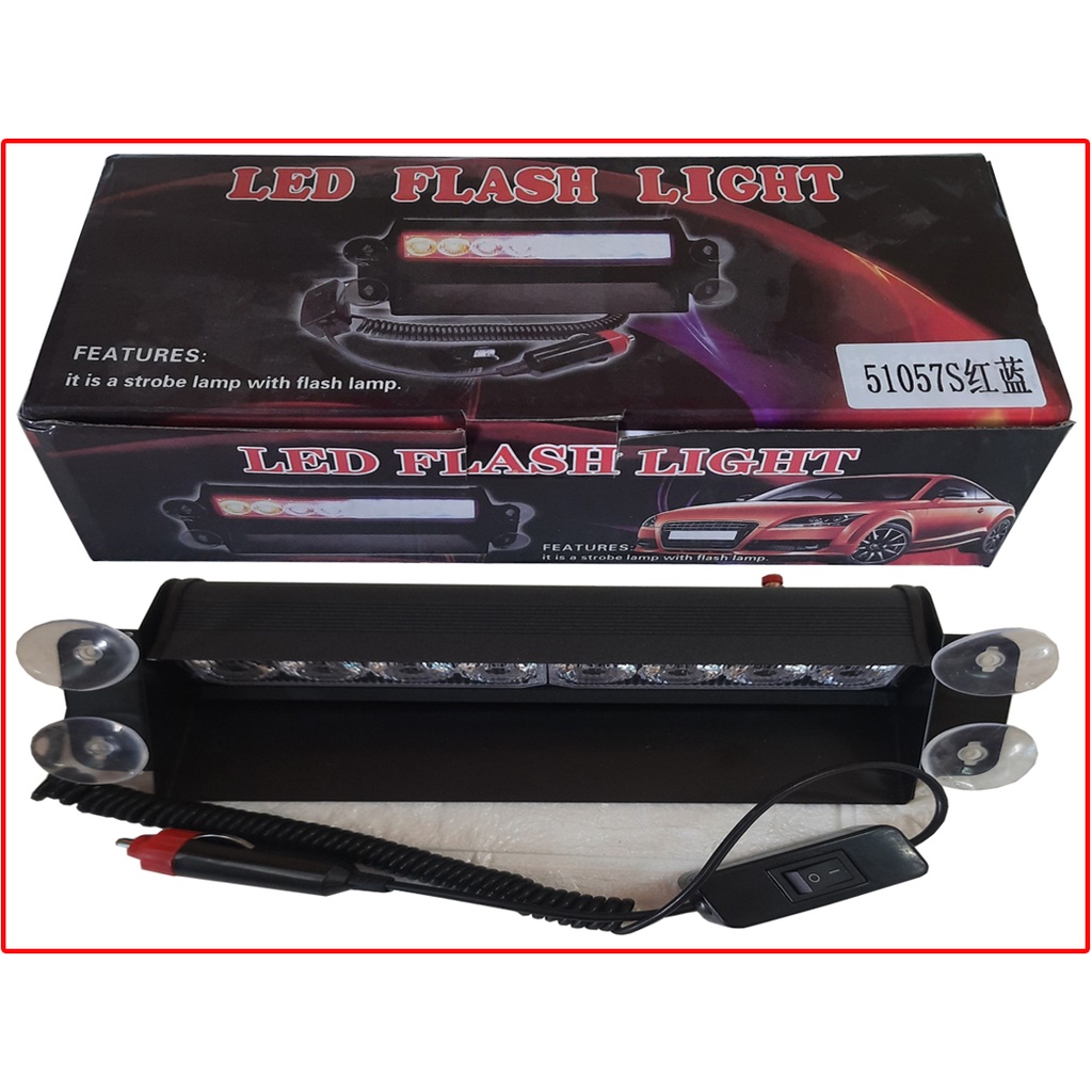 Đèn chớp Police xanh đỏ 12V 8W 8 LED gắn kính cho xe cảnh sát, quân sự, xe ưu tiên.