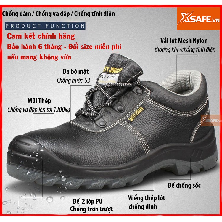 Giày bảo hộ lao động nam Jogger Bestrun S3 da bò, chống đinh/ nước/ trượt Giày công trình, nhà máy, form thể thao- XSAFE