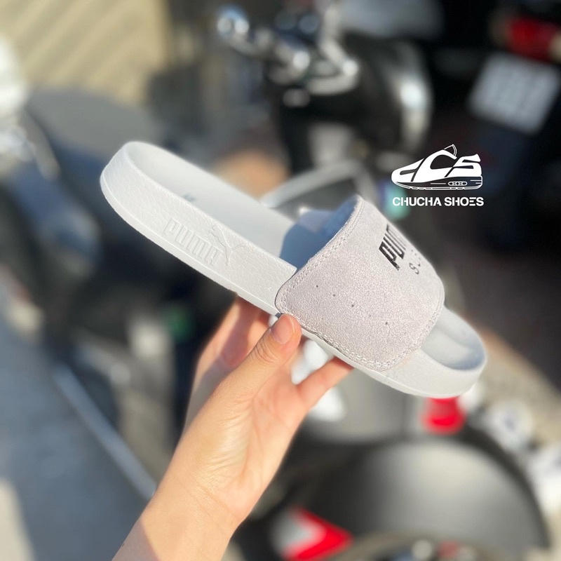 Dép Puma Xám Quai Ngang Da lộn