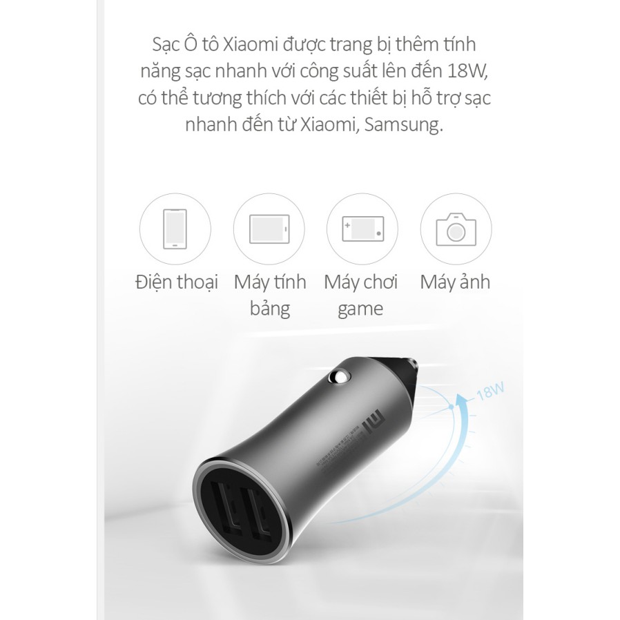 Sạc xe hơi ô tô Xiaomi Pro 2 Cổng USB 18W Sạc Nhanh Mi Car Charger - Hàng Digiworld