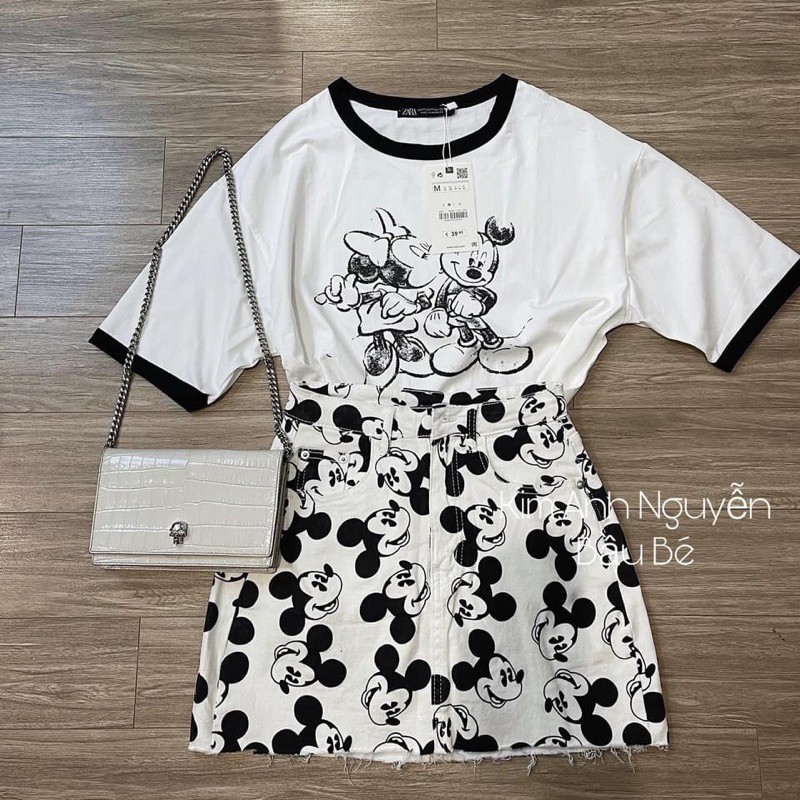 Set áo phông mickey, chân váy chữ A