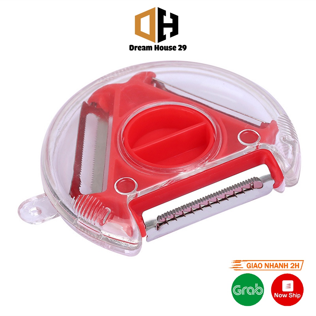 Dao nạo rau củ gọt hoa quả đa năng 3 trong 1 có hộp chứa vỏ thông minh nhiều màu kích thước 20cm x 5.5cm