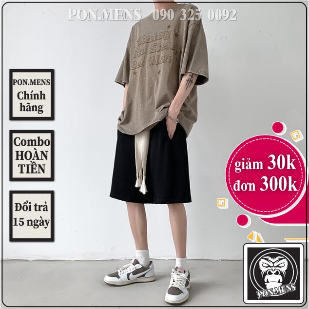 Quần short nam ống rộng lưng chun dây buộc to bản màu đen đẹp Pon.mens hà nội hcm