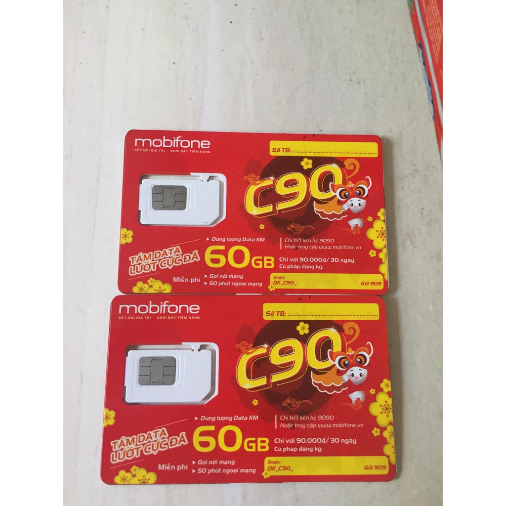 Sim 4G mobifone C90 data 60GB gọi nội mạng ,50 phút gọi khác mạng miễn phí