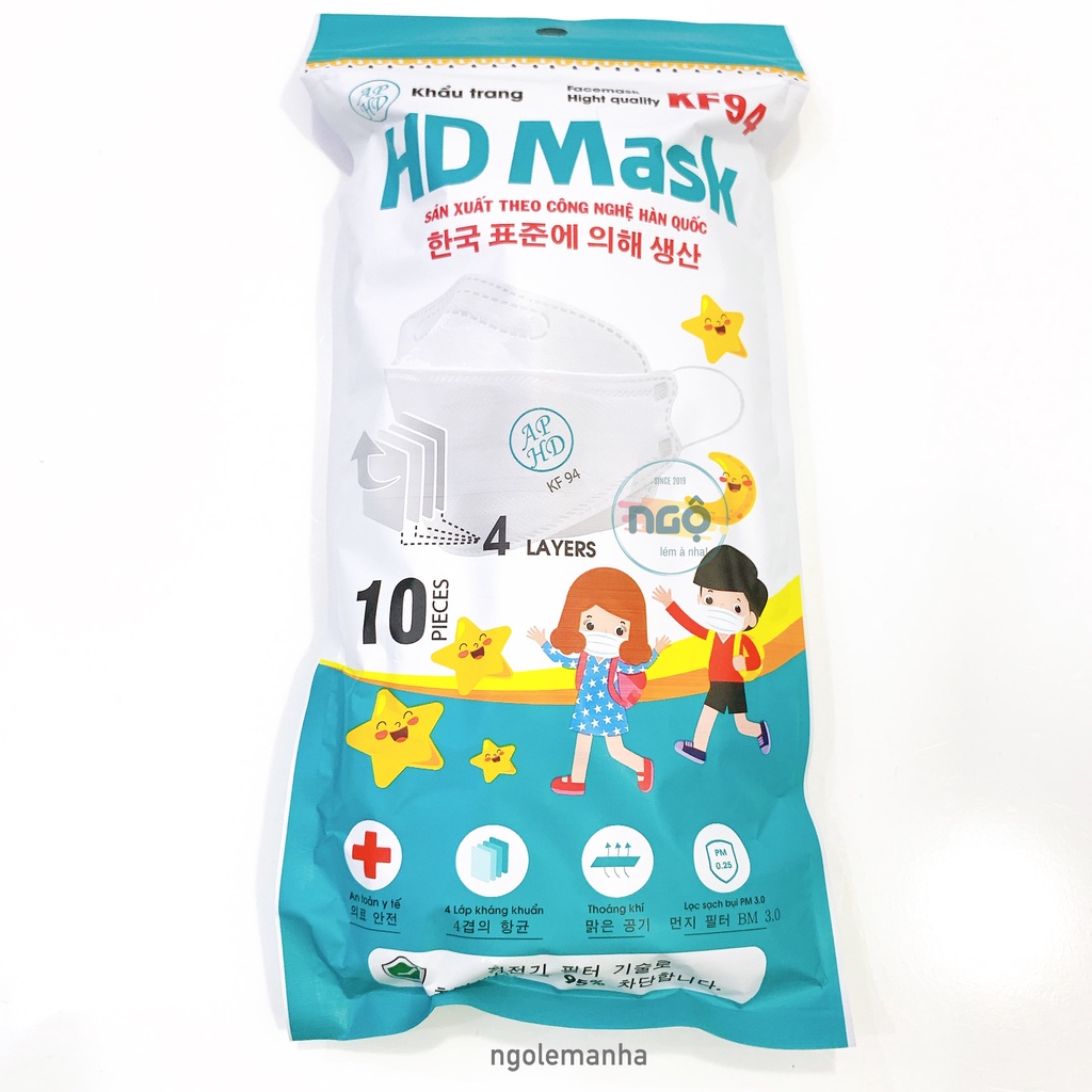 [CHÍNH HÃNG] SET 50 CHIẾC KHẨU TRANG TRẺ EM KF94 4 Lớp HD KIDS MASK - An Phong Hoàng Dũng Chống Bụi Mịn Và Kháng Khu