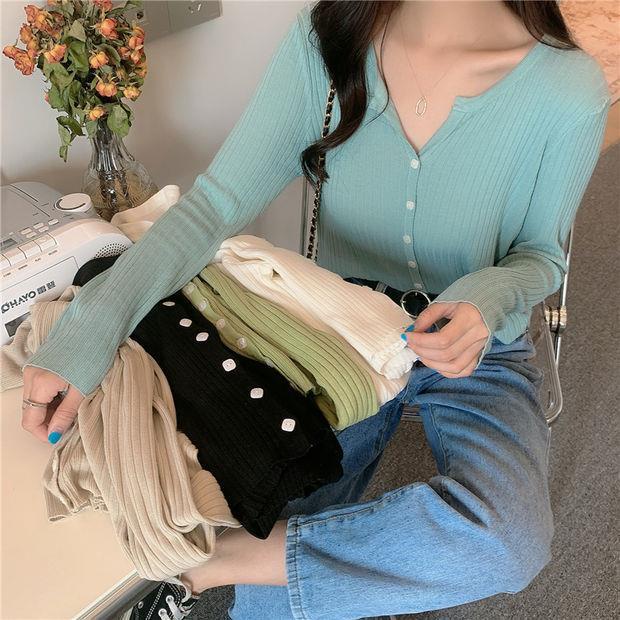 Áo Khoác Cardigan Dệt Kim Tay Dài Dáng Rộng Cổ Chữ V Thời Trang Mùa Thu Happy Store