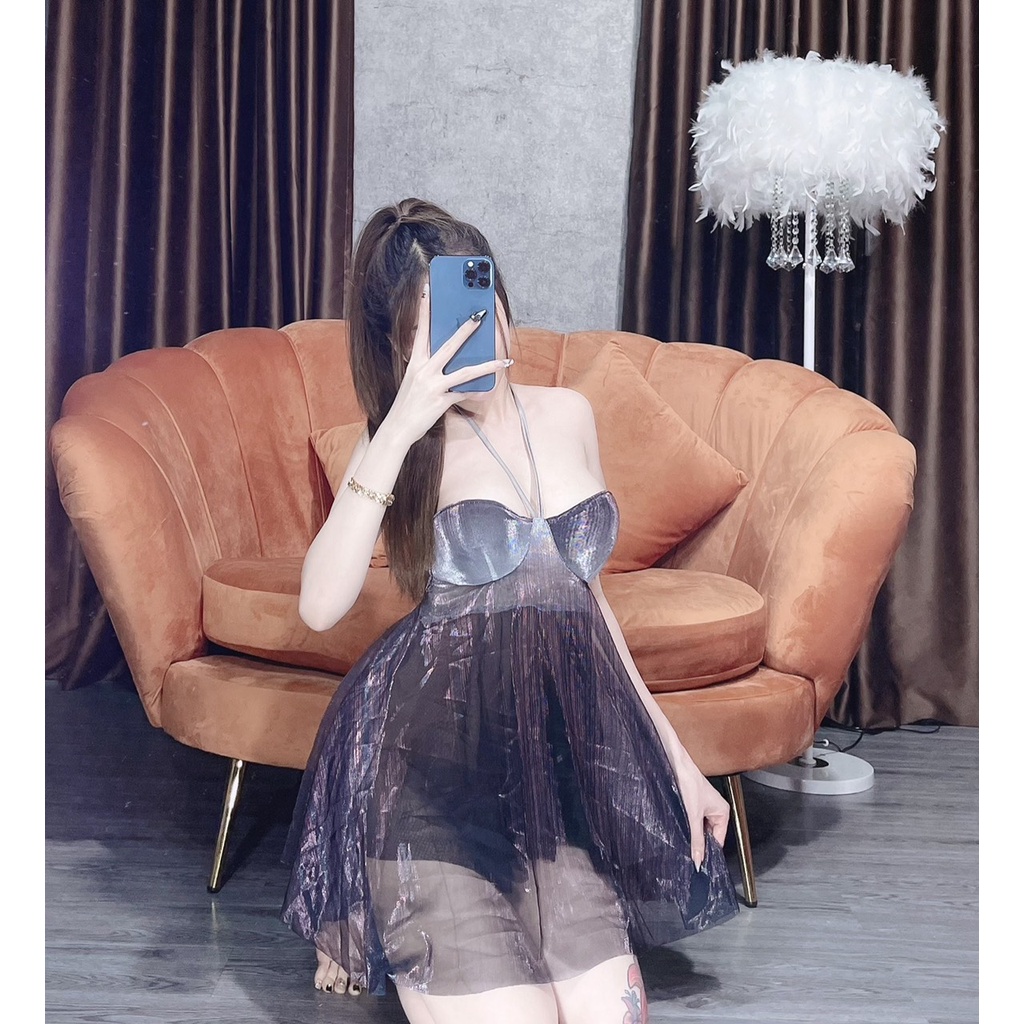 Váy ngủ REN Xuyên Thấu Cosplay buộc dây_kèm quần chip