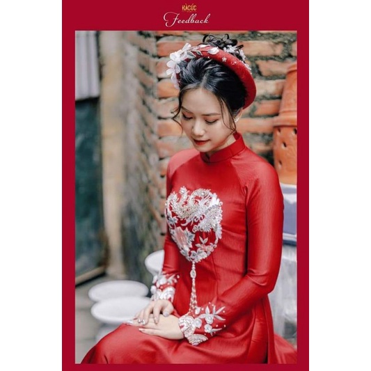 Áo dài đỏ gấm tơ 4tà