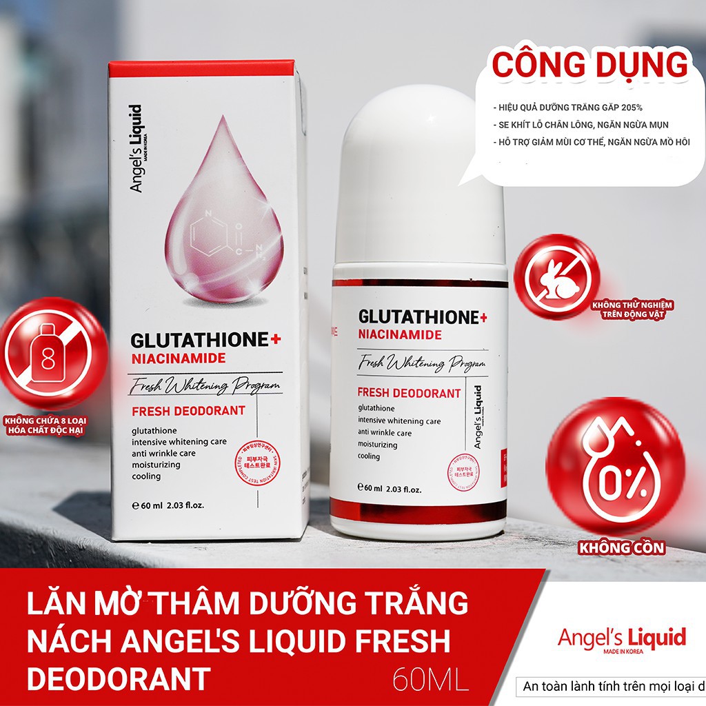 Lăn khử mùi dưỡng trắng Angel's Liquid Glutathione + Niacinamide Fresh Deodorant