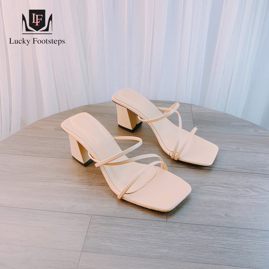 Sandal guốc cao gót Lucky quai phối dây chéo gót vuông 7p - v87