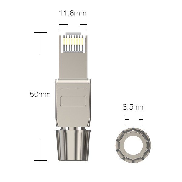 ĐẦU BẤM HẠT MẠNG CAT7 STP KHÔNG DÙNG TOOL, CHỐNG NHIỄU SHIELDED, CÓ CHỤP