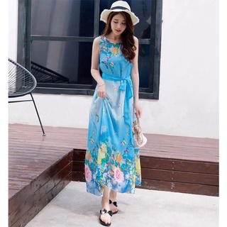 Đầm voan hoa nhí màu xanh